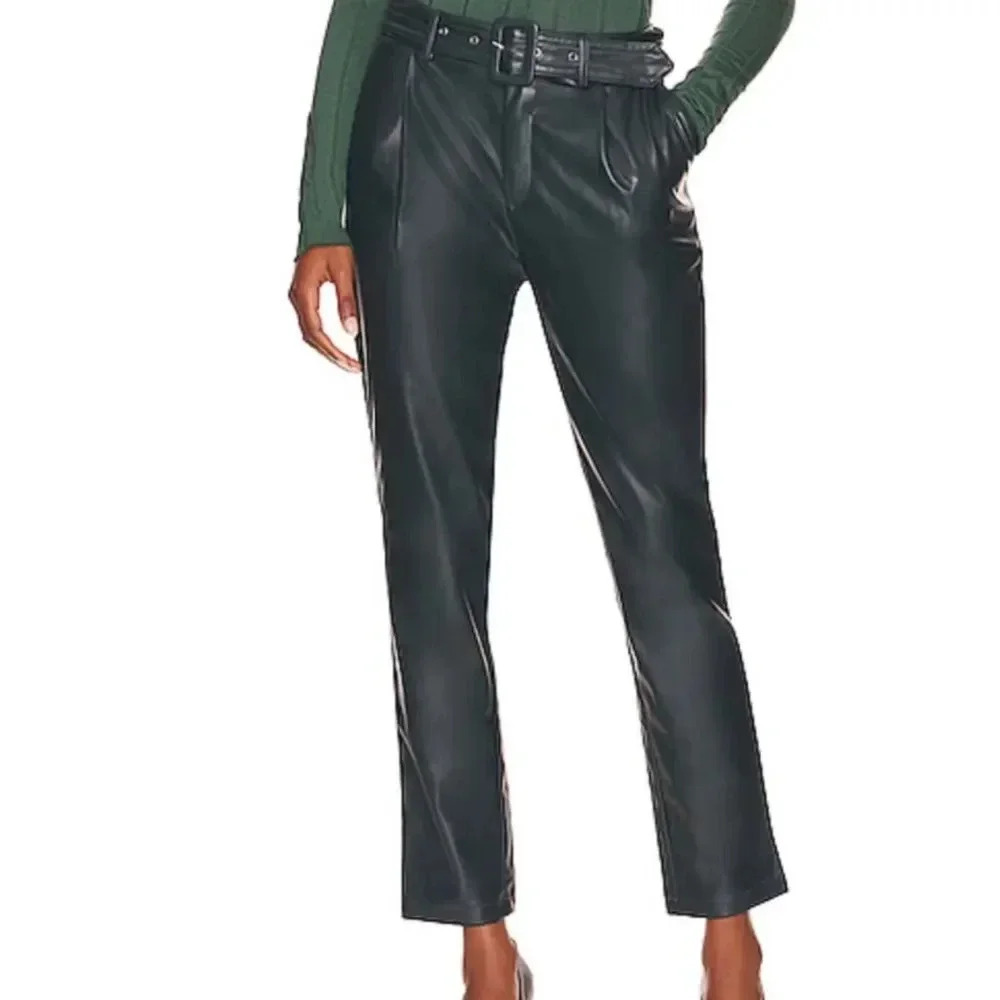 BCBG - Belted High Rise Faux Leather Pants - Green NWT‎